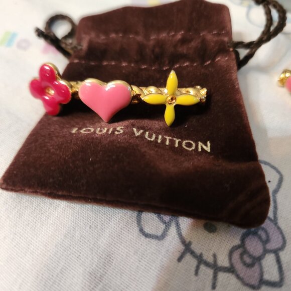 Rare Authentic LOUIS VUITTON Sweet Monogram Hair Clips Pair of Barrettes Mint - Picture 7 of 8